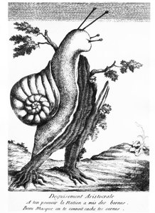 風刺画：貴族の変装（切り株の上のカタツムリ）。「あなたの権力のために国民は境界を設定し、美しいマスクは私たちがあなたを知っている、あなたの角を隠す」- 1790年、カルナヴァレ美術館。 作： Unknown artist