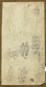 他の人物のスケッチを含む刑務所の独房のシーン 作： Unknown artist