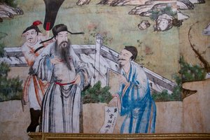 中国の日常風景、中国風壁紙の細部、中国風キャビネット、狩猟住居、フィリッポ・フヴァラ（1678-1736）作、イタリア・ピエモンテ州ストゥピニージ市