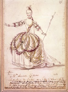 風景画：Jean Philippe (Jean-Philippe) Rameau (1683-1764) の牧歌「Zais」の衣装図 1761年。水彩画です。 作： Unknown artist