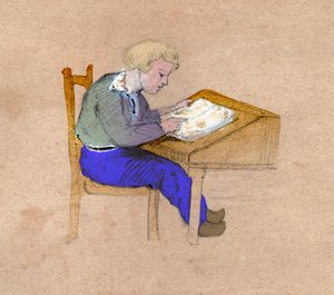 仕事をする小学生。(ドローイング、1830年頃) 作： Unknown artist