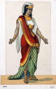 ヴェルディの「アイーダ」初演時のオペラ衣装を描いたクロモリ写真シリーズ。1872 作： Unknown artist