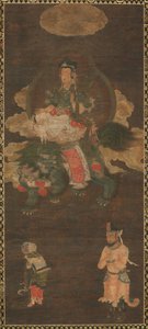 釈迦三尊：文殊菩薩と釈迦如来（獅子を持つ菩薩） 作： Unknown artist