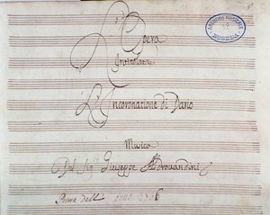 ジュゼッペ・アルドロバンディーニ作曲「ダリウスの戴冠式」（1703年）の楽譜のページです。