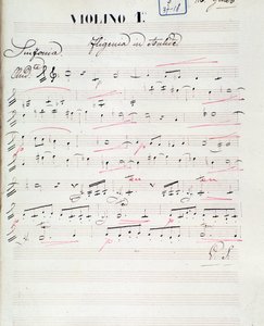C.W.グルック作曲のオペラ『オウリーデのイフィゲニー』の第1ヴァイオリンの楽譜ページ（1774年頃 作： Unknown artist