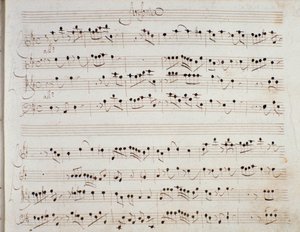ジュゼッペ・アルドロヴァンディーニのオペラ「ミトリデート」の楽譜ページ（1706年 作： Unknown artist