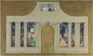 セットのためのスケッチ：花を持つ若い女性のファランドール 作： Unknown artist
