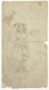 少女のスケッチ（レクト）；バンジョー弾きのスケッチ（裏面） 作： Unknown artist