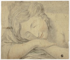 腕に頭を乗せて眠る女性 作： Unknown artist