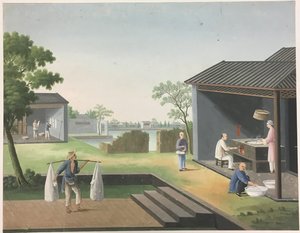 布を紡ぐ, 茶葉を準備する, 絹を準備する 作： Unknown artist
