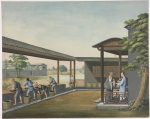 布を紡ぐ, 茶葉を準備する, 絹を準備する 作： Unknown artist