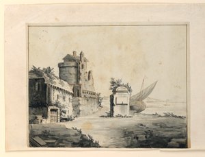 舞台デザイン、海岸近くの廃墟 作： Unknown artist