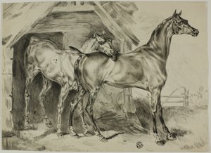 立っている牝馬と子馬 作： Unknown artist