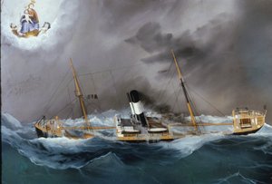 嵐の中のSteamboat。 作： Unknown artist