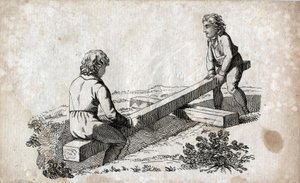 ブランコ：尻テープに乗った二人の子供（尻テープ） エングレーヴィング 18世紀後半個人蔵。 作： Unknown artist