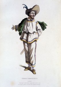 Tabarin, "character of Farces Tabariniques" (by Tabarin 1622), in "le theatre francais au 16 eme et 17 eme cecle, anterieures a Moliere" by Edouard Fournier. 作： Unknown artist