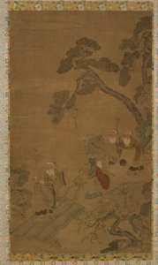タペストリー: 松の下の庭にいる 5 人の賢者 作： Unknown artist