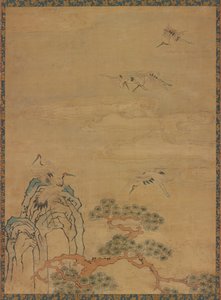 鶴・岩・松・雲のタペストリー 作： Unknown artist