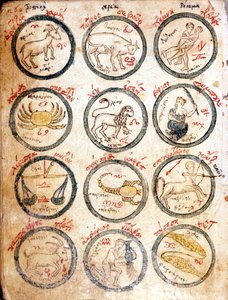 12星座-15世紀初頭の「Astrologicae tabulae et cabalisticae」に記載。 作： Unknown artist