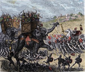 ザマの戦い（アフリカ、第二次ポエニ戦争、紀元前202年）アフリカ人スキピオがハンニバル・バルカの部隊に勝利した。 作： Unknown artist