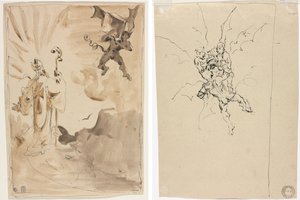司教と悪魔 (直腸); 騎士を抱く三人の悪魔（裏） 作： Unknown artist