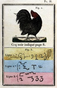 黒い雄鶏。教皇ホノリウスが悪魔を召喚するために使用した魔術書。1760年の版。 作： Unknown artist
