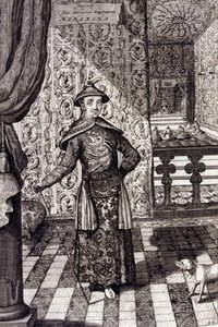中国皇帝とタルタル人の最高統治者-中国皇帝康熙（1652-1722）清朝、アタナシウス・キルヒャー（1601-1680）による彫刻、「China Monumentis, qua sacris qua profanis」1667年より-中国皇帝康熙（1652-1722）清朝。 作： Unknown artist