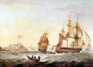 1659年にギニーの海岸沿いに建設されたデンマークの基地クリスティアンボーは、交通ネグリエの中心地である。 作： Unknown artist
