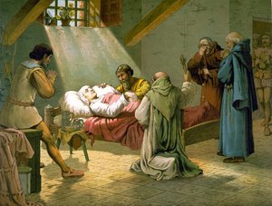 クリストファー・コロンブスの死 1506年05月20日19世紀のカラーエングレーヴィング。 作： Unknown artist