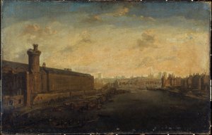 ルーヴル大ギャラリー、ヌーヴ門、ポン＝ヌフ、シテ、トゥール・ド・ネスレ、ケ・マラケとともに（1640年頃、現在の1区と6区、1635年から1645年の間）（油彩・カンヴァス 作： Unknown artist