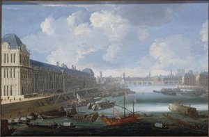 ルーヴル美術館の大ギャラリー、ポン・ヌフ、シテ、コレージュ・デ・キャトル・ナシオン、1670年頃 セーヌ川にて、王室のガレー船、1670年から1685年の間（木に油彩） 作： Unknown artist