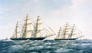 1866年、中国からロンドンに新茶を運ぶ「アリエル」と「テッピン」の間で行われた大クリッパー船レース（カラーリトグラフ 作： Unknown artist