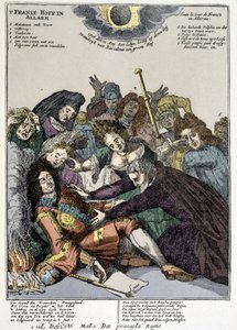 王は気絶し、廷臣たちは王を取り囲んで嘆いた：1706年にオランダとイタリアで行われたルイ14世の襟元のモックアップ