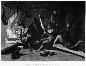 イグルーでのエスキモーの生活 - エリシャ・ケント・ケイン『Artic Exploration in Years 1853 - 1855』Philadelphia, Childs and Peterson 作： Unknown artist