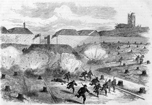1871年のパリ・コミューン。1871年、コミューンの連合軍によるオートゥイユ門の砲撃。 作： Unknown artist