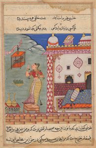 鸚鵡は二十七夜の初めにクジャスターに話しかけ、トゥティーナマ（オウムの物語）を形成する 作： Unknown artist
