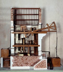 トーマス・ニューコメン（1664-1729）の「蒸気機械」。1711年 パリ、CNAM 作： Unknown artist