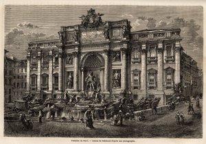 1762年に完成したローマのトレビの泉は、18世紀のイタリアにおけるバロック様式の永続性を示す例であり、ポリ宮殿をベースにした凱旋門の形をしたこの記念碑的な作品は、その位置にある小さな広場を押しつぶしてしまう。 作： Unknown artist