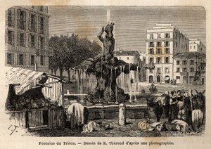 ローマのバルベリーニ広場にあるトリトンの泉は、1643年にジャン・ロレンツォ（ジャン・ロレンツォ）・ベルニーニ（ル・ベルニーニ、1598-1680）が制作したものです。フランシス・ウェイが1864年から1868年にかけて制作したローマへの航海を描いた版画（「Le tour du monde, nouveau 作： Unknown artist
