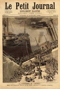 戦艦「ヴィクトリア」がシリア沖で沈没、艦船「キャンパーダウン」が駆り立てる。Le petit journal "8/07/1893に掲載されたエングレーヴィング。セルバのコレクション。 作： Unknown artist