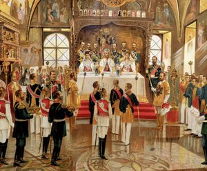 ロシアのモスクワで行われたイサー・ニコライ2世（1868-1918）の戴冠式 作： Unknown artist
