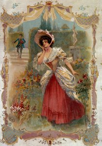 The date 若い女性が婚約者を待っています。19世紀パリのリトグラフ、装飾芸術 作： Unknown artist