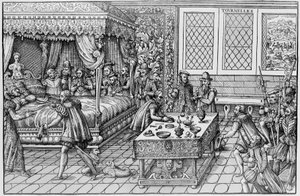 6月30日、パリのトゥルネル宮でフランス王アンリ2世（1519-1559）が死去。 作： Unknown artist