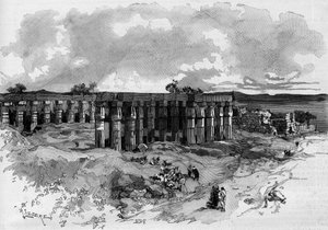ガストン・マスペロ（1846-1916）フランスのエジプト学者が中心となって行ったエジプトのルクソールの発掘調査。1885年「The Illustrous World」に掲載された図版 作： Unknown artist