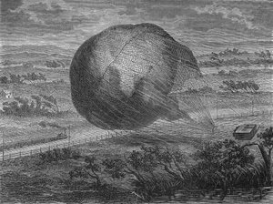 1863年、ハノーファー平原での舞踏会「ザ・ジャイアント」の落下事故。ジュール・ゴダールとルイ・ゴダール、フェリックス・ナダールとその妻、フェルナン・モンゴルフィエとティリオン。科学のアルバム "に掲載されています（エディション・ジュベ 作： Unknown artist