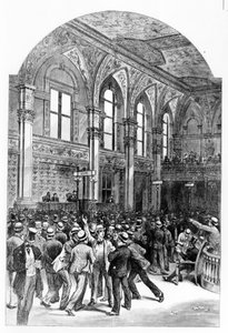 1881年のニューヨーク証券取引所の内部。 作： Unknown artist