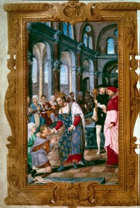 国王が触れる、神が聞く 国王アンリ2世（1519-1559）は、ランスの戴冠式の直後、サン・マルクール修道院でエクリュエルの病気を治していました。彼の近くにはランスのアーチがある。ミニチュア「ヘンリー2世の時間」より 154 作： Unknown artist
