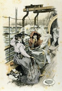 船内での乗客の生活：船酔いに苦しむ若い女性。 作： Unknown artist
