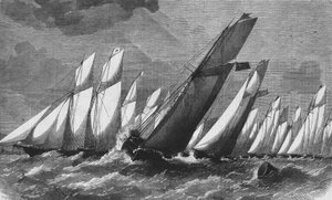 1868年のロイヤル・ヴィクトリア・ヨット・クラブの海上レース - 彫刻、Bibl.des Arts deco. 作： Unknown artist