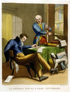 という言葉があります。"The library does not make man cultivates"（図書館は人を育てない）。18世紀のことわざ集からのイラスト。